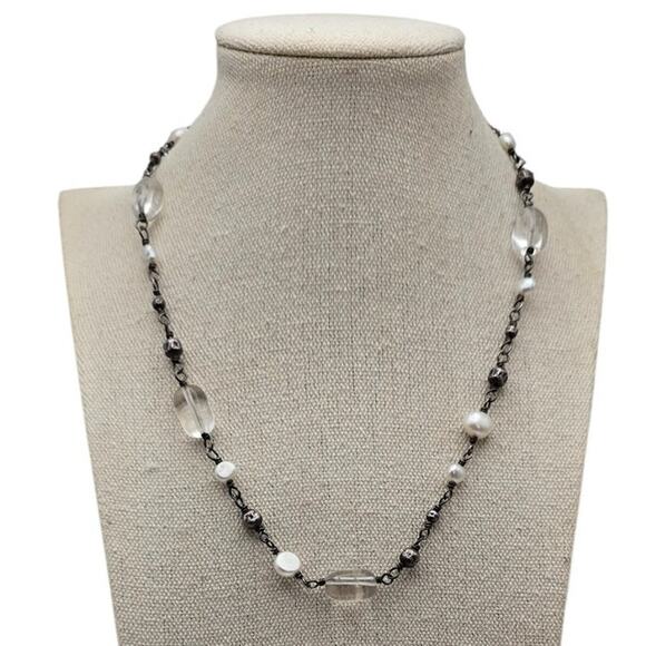 Silpada Sterling Silver 925 Freshwater Pearl & Quartz Beaded Necklace - Picture 1 of 7